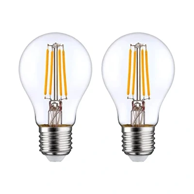 Imagen de 7hSevenOn Premium Bombilla LED Estándar E27 8W (Pack 2), Aluminio/Policarbonato, 60W Equi, 806lm, Temperatura 2700K, Ángulo Apertura 330º, Clase Energética F, IP20, 25000H Vida Útil, Transparente