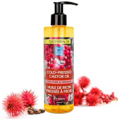 Imagen de Aceite de Ricino Orgánico Puro, Prensado en Frío Fortalece Cabello, Cejas, Pestañas Reduce Ojeras, Arrugas Cuidado Piel, Uñas, Barba, Brillo Natural, 200 ml
