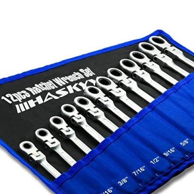 Imagen de HASKYY Juego de llaves trinquete articuladas 12 piezas I 1/4&quot; 15/16&quot; Llave