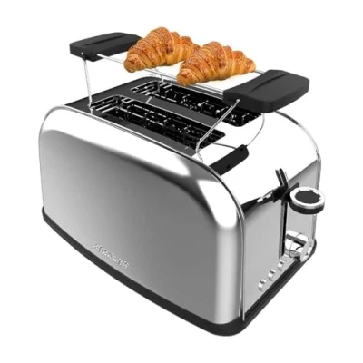 Imagen de Cecotec Tostador Vertical Toastin&#039; Time 850 Inox, 850W, Doble ranura larga y ancha 3,8cm, Varillas Superiores, Acero Inoxidable, Apagado Pop up Automático, Recogemigas