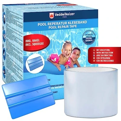 Imagen de Veddelholzer Kit de Reparación Piscinas Cinta Submarina Impermeable 10 cm x 150 Sellado Transparente, Flexible, Herramienta Parcheo para el