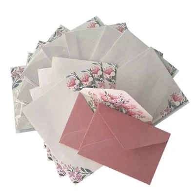 Imagen de CZAKOMIX Juego De 36 Papeles Carta (24 + 12 Sobres), Floral Sobres Letter Paper, Papel Papelería Escritura, Para Invitaciones Y Letras(Rojo)