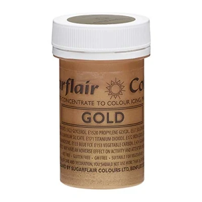 Imagen de Sugarflair Paste Colour Satin Gold, Colorante Alimentario Pasta, Colorantes para Pasta de Azúcar, Mazapán, Goma, Glasa Real y Masas Tartas 25g