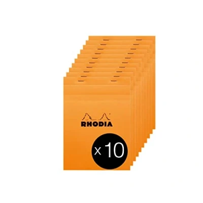 Imagen de RHODIA 16200C Bloc Notes Agrafé N16 Orange A5 Petits Carreaux 80 Feuilles Détachables Papier Clairefontaine 80G Couverture en Carte Enduite Paquet de 10 blocs