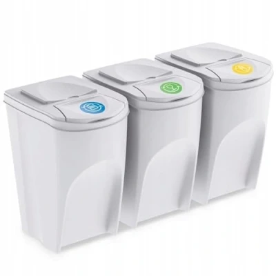 Imagen de Set de 3 cubos basura KEDEN SORTIBOX papelera reciclaje, blanco roto, volumen 3x35L