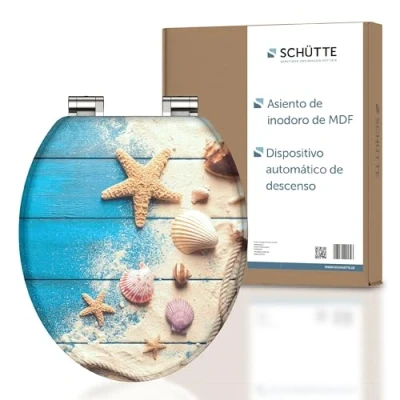 Imagen de SCHÜTTE asiento de inodoro BEACH WOOD con dispositivo descenso automático, madera, tapa inodoro, núcleo madera diseño (carga máxima del 175 kg),
