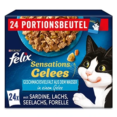 Imagen de FELIX Sensations Jalees Comida para Gatos húmeda en gelatina, Mezcla de Pescado, 4 Unidades (4 x 24 Bolsas 85 g)