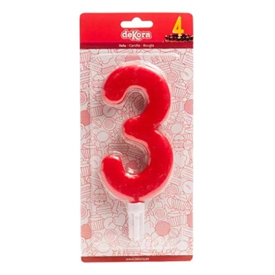 Imagen de Dekora 345280 Vela De Cumpleaños Gigantes Número 3, Rojo, 15 Cm