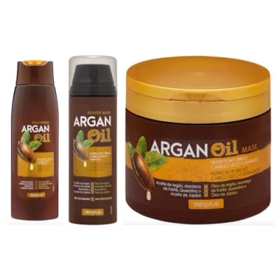 Imagen de Pack 3 Línea Argán Oil Champú 400 ml + Mascarilla Tarro SIN Aclarado 150 3. Deliplus