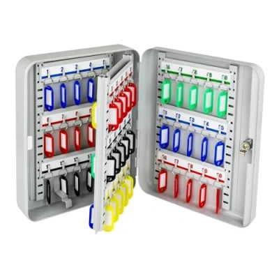 Imagen de HMF 13060 07 Caja para llaves con cerradura (60 ganchos, 30 x 24 7,5 cm), color gris claro