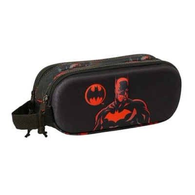 Imagen de Safta Batman 3D Portatodo Doble 3D, Estuche Infantil, Niño, Ideal para Niños en Edad Escolar, Cómodo y Versátil, Calidad Resistencia, 21x6x8 cm, Color Negro