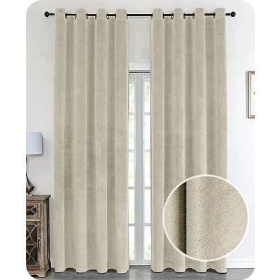 Imagen de BEAUTEX Cortina de terciopelo opaca, con ojales, 140 x 245 cm (ancho cm, alto beige)