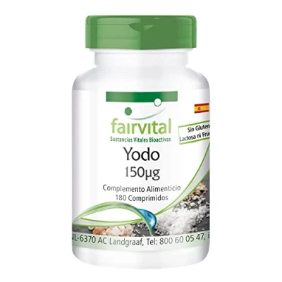 Imagen de Fairvital Yodo 150µg Yoduro de Potasio VEGANO Dosis elevada 180 Comprimidos Calidad Alemana