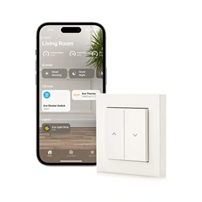 Imagen de Eve Shutter Switch (Apple Home) Controlador inteligente de persiana con programación, iluminación adaptable, control voz, temporizador, acceso remoto, sin pasarela, Bluetooth/Thread
