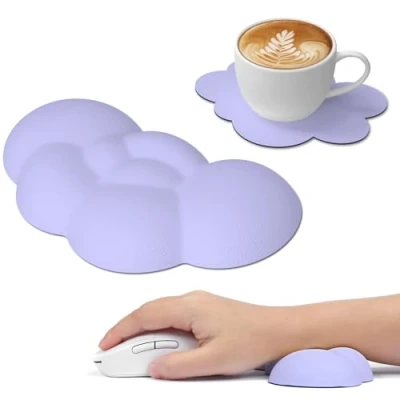 Imagen de ATTACK SHARK Reposamuñecas en la Nube con Posavasos, Almohadilla Ergonómica para Muñeca Masaje, Lindo Accesorio de Escritorio Computadora, Oficina, Juegos Púrpura