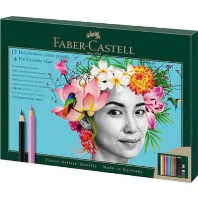 Imagen de Faber Castell 210052 Set de 17 Lapices Polychromos + 4 Pitt Graphite Matt Incluye Sacapuntas y Goma Borrar