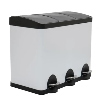 Imagen de Amig Cubo de Basura Triple con Pedales 45 litros, 3 Compartimentos Extraíbles 15 Reciclaje para Cocina, Acero, 60 x 37 49 cm, Blanco