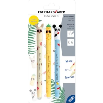 Imagen de Eberhard Faber 582184 bolígrafo borrable, 3 Animal Erase it Summer motive, de gel azul 0,7 mm