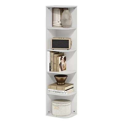 Imagen de Furinno Pasir Biblioteca de 5 Niveles con Esquina Estante Ouverte, Blanco