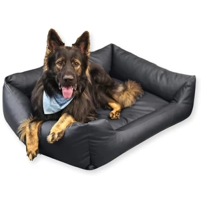 Imagen de 4L Textil Mario Exclusiva Cama para Perros de Piel sintética, Cesta Perros, cojín Color y tamaño a Elegir M XXL (140x110 cm, Negro)