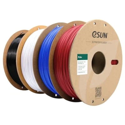 Imagen de eSUN Filamento PLA+ 1.75mm, Mejorado Tenacidad Impresora 3D PLA Plus, Precisión Dimensional +/ 0.03mm, 1KG por Carrete, 4 Carretes para Impresoras, Rojo Oscuro+Azul+Blanco Frío+Negro