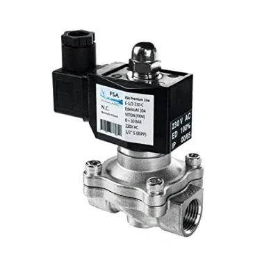 Imagen de FSA Válvula Magnética de Acero Inoxidable 304 1/2&quot; 230V AC 0 10 bar Viton cerrada sin corriente