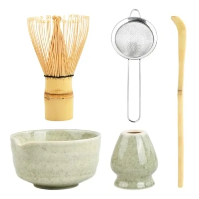 Imagen de Matcha Set Te Kit Juego Completo de Ceremonia Japonés con Batidor Bambu Porta Cuenco Cerámica Cuchara Té para Preparar Tradicional (verde)