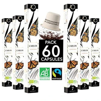 Imagen de ☘️ capsulas Nespresso Compatibles cafe ECOLÓGICAS Arabica FAIRTRADE Biodegradables CARLOS Single Origin Honduras, 60 de Torrefacción Artesanal
