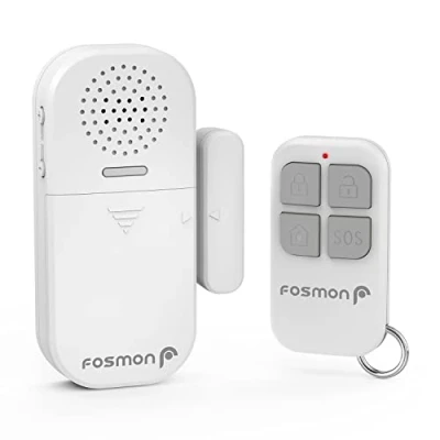 Imagen de Fosmon Sensor de Apertura Puertas y Ventanas Alarma Antirrobo con Control Remoto Detector Entrada Magnética Funciona Baterías Sirena Potente 130dB