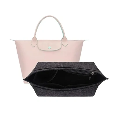 Imagen de D.DUO organizador de bolso, fieltro con múltiples bolsillos, bolsa plegable para insertar cartera Longchamp (Mediano, Gris Oscuro)