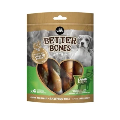 Imagen de BetterBones Bocadillo masticable Suave para Perros sin Piel cruda, Rollos envueltos con Cordero Menta, 12,5 cm, 4 Unidades