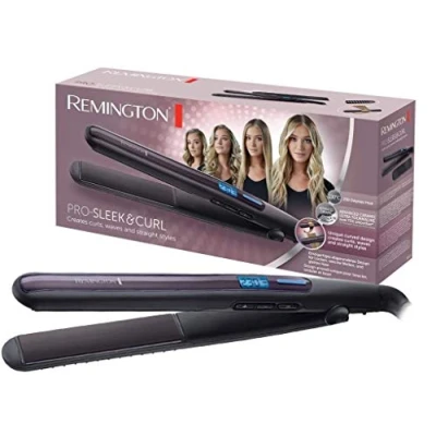 Imagen de Remington Plancha de Pelo Pro Sleek &amp; Curl, 2 en 1 Alisa y Riza, Óptimo para Ondas, Placas Estrechas Extralargas, Cerámica Avanzada Ultra, Temperatura hasta 230C, Función Turbo, Digital, S6505