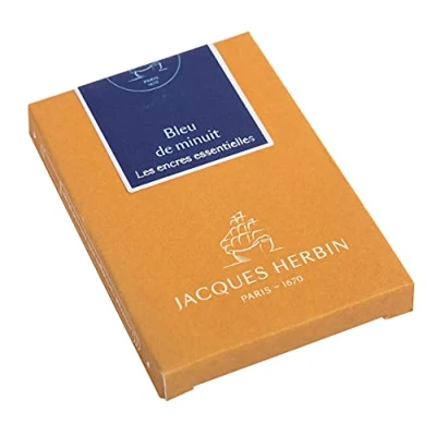 Imagen de Jacques Herbin 11019JT Caja de 7 cartuchos Tamaño internacional, para plumas y bolígrafos punta fina, color azul medianoche