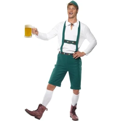 Imagen de Smiffys Disfraz de Fiesta la cerveza, verde, pantalones Lederhose con tirantes, top y gorro
