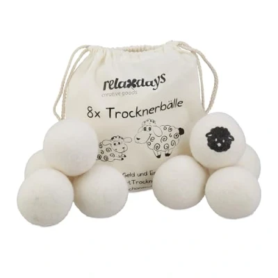 Imagen de Relaxdays, Juego de 8 Unidades Set Bolas para Secadora, Lana Oveja, Pelotas Secado, Ecológicas, Secan Rápido, Blanco, 7 cm