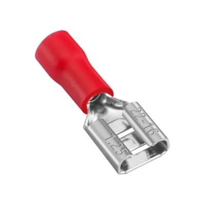 Imagen de Heschen Terminal de cable hembra 6,3 x 0,8 mm, aislado vinilo, para 0,5 1,5 mm² (22 16 AWG), color rojo (100 unidades)