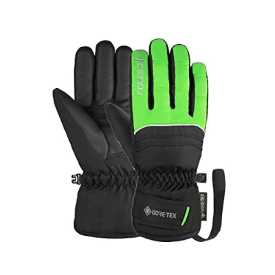 Imagen de Reusch Niños Teddy Gore Tex Guantes de esquí cálidos Resistentes al Viento y Agua, Deportivos, Nieve para Trineo, Invierno, 5, Negro/Verde neón
