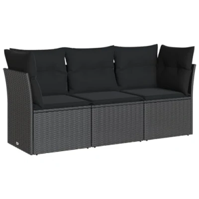 Imagen de vidaXL Set de Sofás Jardín con Cojines 3 pzas, Sillas Respaldos, Modulares, Asientos para Patio Terraza, Ratán Sintético Negro