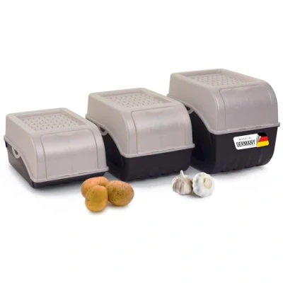 Imagen de Novaliv Juego de cajas almacenamiento para patatas 3,5 l + 5 9 Perlmut blanco verduras apilables cebolla frutas y