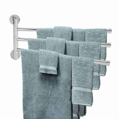 Imagen de Toallero Giratorio, Estante de Toallas Acero Inoxidable Soporte Toalla Giratorio Montado en Pared Estantería Almacenamiento para Baño con 2/3 Barras (3 Brazos)