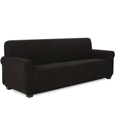 Imagen de TIANSHU Funda Elástica para sofá, Sofa 4 Plaza, Ajustables Fundas Elasticas, Proteger el de Sofá con Reposabrazos Antideslizante Antimanchas Lavable (Negro)