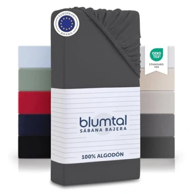 Imagen de Blumtal Sabana Bajera 90x190 Ajustable Algodon Jersey sabanas bajeras de 100% sujeta certificada Oeko Tex elástica Cama 90 Gris Oscuro