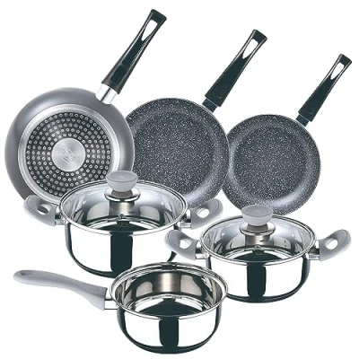 Imagen de Juego de bateria cocina 5pc &quot;alexia&quot; + set 3 sartenes (16/20/24cm) en aluminio prensado