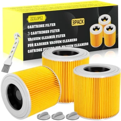 Imagen de ZZXLOPEZ Filtros para Aspiradoras, 3x de Cartucho Kärcher [WD3, WD2, WD1, MV3, MV2, A, K, KNT, NT, SE, VC], Filtro Lavables y Reutilizables Sustituido 6.414 552.0 547.0 772.0
