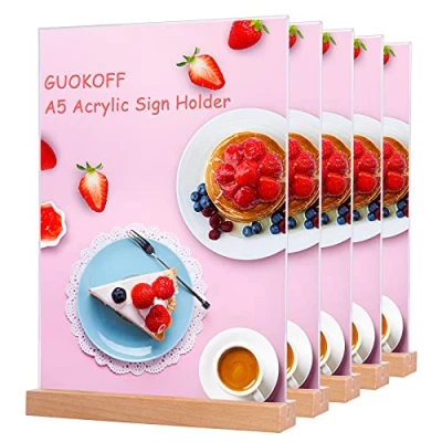 Imagen de GUOKOFF Soporte Metacrilato A5, 5 Unidades Menu para Cartel, Letreros de Acrílico Sobremesa, Titular Menú Mesa, Restaurante, Hotel