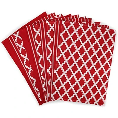 Imagen de Penguin Home Juego de 10 Toallas té algodón 100% Suave Duradero Diseño Elegante en Rojo con múltiples Patrones Lavable a máquina 65 x 45 cm