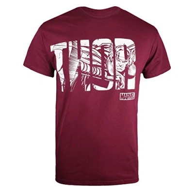 Imagen de Marvel Thor Text Camiseta, Rojo (Garnet Gar), Small (Talla del Fabricante: Small) para Hombre