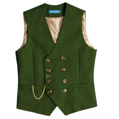 Imagen de Solovedress chaleco de traje lana vintage para hombre, ajuste regular, boda, verde, M