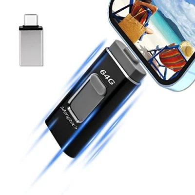Imagen de Memoria USB 64 GB para Phone 4 en 1 Pendrive Flash Drive 3.0 Externa iPhone Tablet Android OTG (Negro)