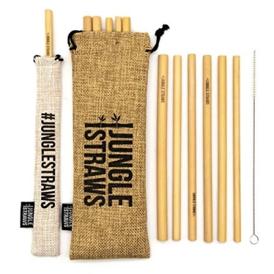 Imagen de Jungle Straws® Pajitas de Bambú Reutilizables 100% Natural y Ecológico Biodegradable Orgánico 12 Paquete Incluye Cepillo Limpieza, x 2 Bolsas Libre Plástico Fabricadas en Vietnam